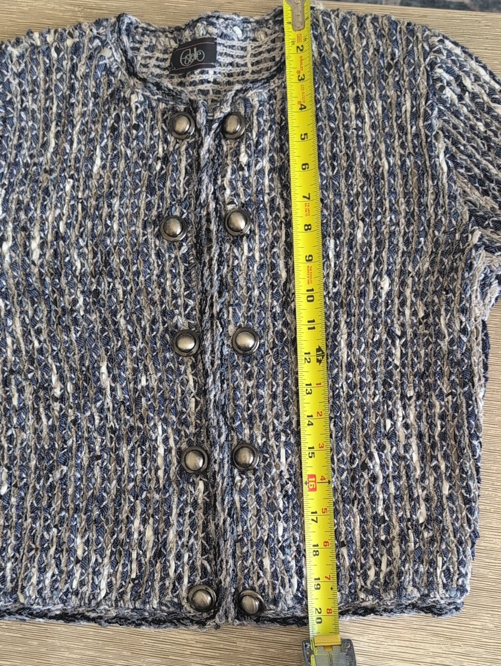 Estelle Womens Blue & Cream Textured Knit Tweed Cardigan Blazer Medium - Picture 12 of 12
